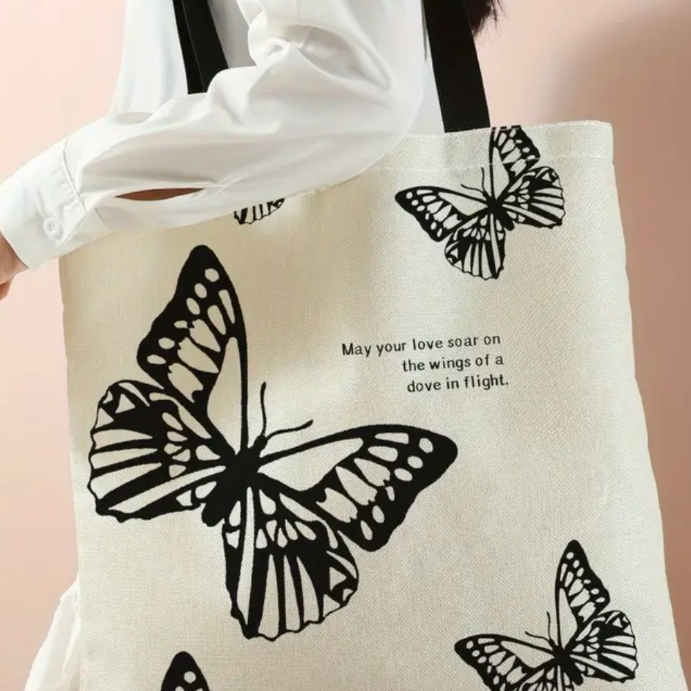 Butterfly Quote Canvas Tote Bag – “May Your Love Soar” Aesthetic